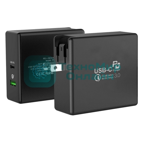 Сетевое зарядное устройство ACD-P602W-V1B 60Вт, 2xUSB 1PD+1QC, 3.6~20В/3А RTL