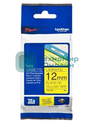 Наклейка ламинированная Brother TZe-631 (12 мм черн/желт, аналог TZ-631)