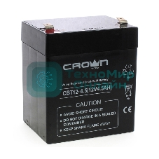 Батарея для ИБП CROWN CBT-12-4.5, напряжение 12В, емкость4,5 А/Ч, размеры (мм)90х70х101, вес 1,48 кг, тип клеммы - F2, тип АКБ - свинцово кислотная с загущеным электролитом в гель, срок службы 6 лет