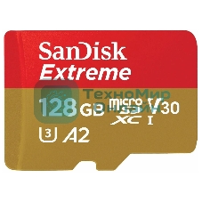 Флеш карта microSDXC 128GB SanDisk EXTREME Class 10, UHS-I, W90, R 190 МБ/с, SDSQXAA-128G-GN6MA адаптер на SD