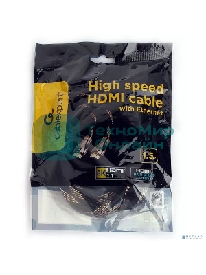 Кабель Cablexpert HDMI CCP-HDMI8К-1.5M, 19M/19M, v2.1, 8К, медь, позол.разъемы, экран, оплетка, 1.5м, черный, пакет