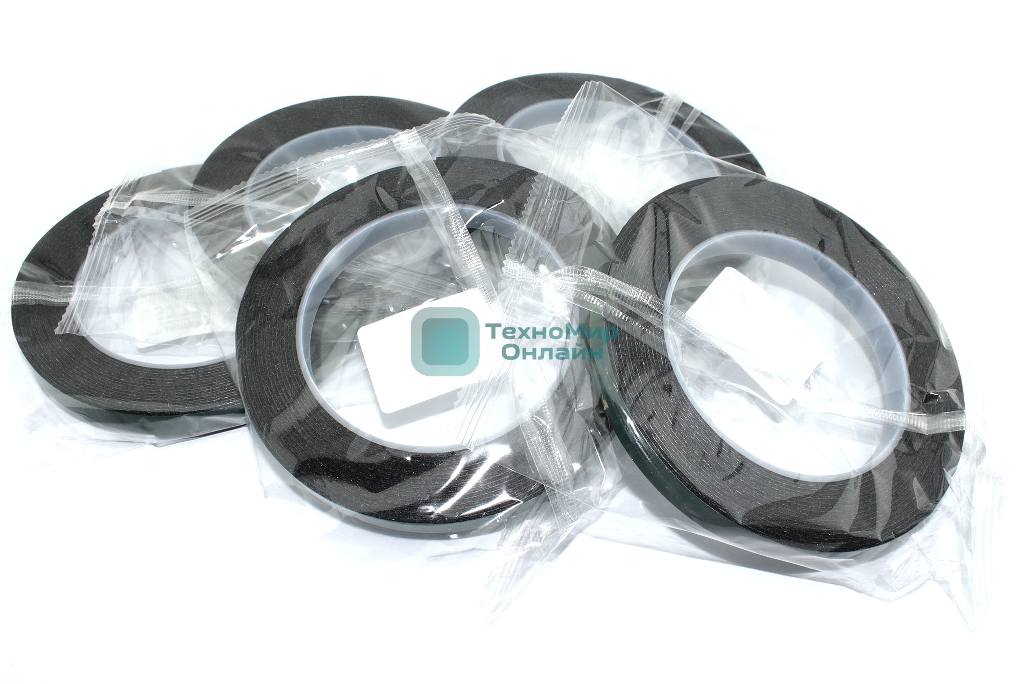 Скотч двусторонний черный вспененный с зеленой защитной лентой толщина 1мм ширина 10мм 5м 5 шт