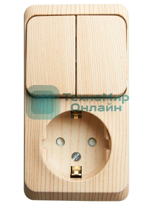 Блок ОП Этюд (1-м розетка с заземл. защ. шторки + 2-кл. выкл.) сосна SchE