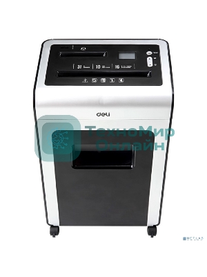 Шредер Deli E9917-EU черный/белый с автоподачей (секр.P-4)/фрагменты/16лист./31лтр./скрепки/скобы/пл.карты/CD