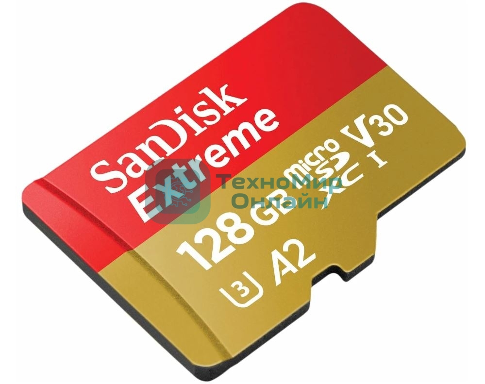 Флеш карта microSDXC 128GB SanDisk EXTREME Class 10, UHS-I, W90, R 190 МБ/с, SDSQXAA-128G-GN6MA адаптер на SD