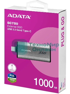Внешний SSD ADATA SC750, 1TB, USB 3.2 Gen 2 Type-C, R/W 1050/1000, черный
