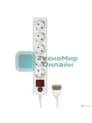 Сетевой фильтр Гарнизон для ИБП, 5 р, 10А, 1.8 м, ур.защиты 4, белый, пакет