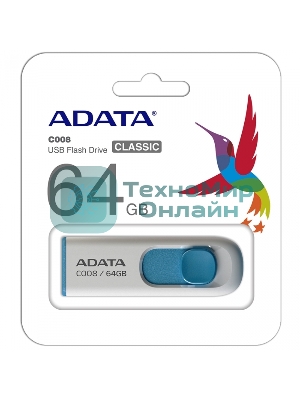 Флешка USB ADATA С008 (AC008-64G-RWE), 64Gb, USB 2.0, R/W 15/5, белый/синий