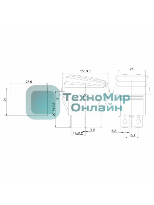 Выключатель клавишный Rexant 250V 15А (4с) ON-OFF зеленый с подсветкой, влагозащита