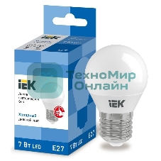 Лампа светодиодная IEK LLE-G45-7-230-65-E27 ECO G45 7Вт шар 230В 6500К E27