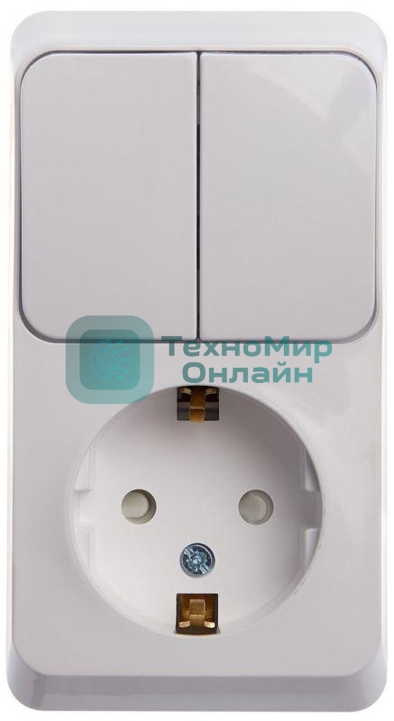 Блок ОП Этюд (1-м розетка с заземл. защ. шторки + 2-кл. выкл.) бел. SchE