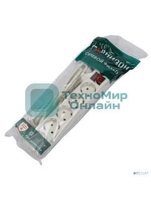 Сетевой фильтр Гарнизон для ИБП, 5 р, 10А, 1.8 м, ур.защиты 4, белый, пакет