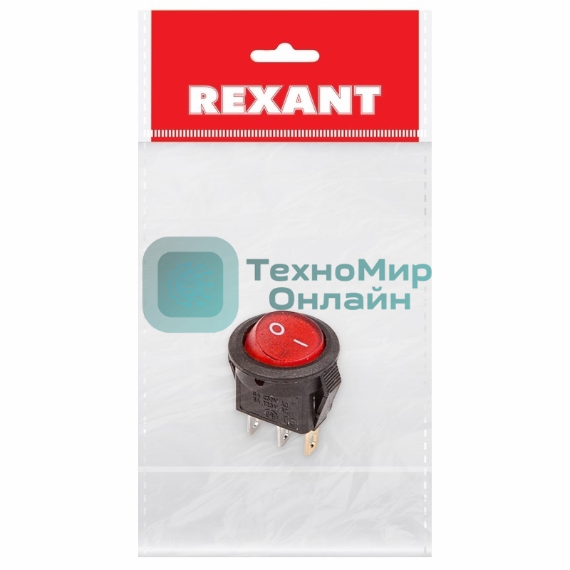 Выключатель клавишный Rexant круглый 250V 3А (3с) ON-OFF красный с подсветкой Micro (RWB-106, SC-214) Индивидуальная упаковка 1 шт