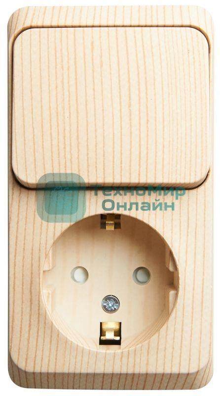 Блок ОП Этюд (1-м розетка с заземл. защ. шторки + 1-кл. выкл.) сосна SchE