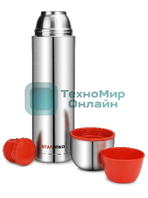 Термос Starwind 20-1200 1.2 л, серебристый/красный, картонная коробка