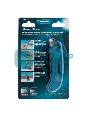 Нож Gross 130 мм, алюм. корпус, выдв. трапец. лезвие 18 мм (SK-5), клипса для ремня, 4 лезвия