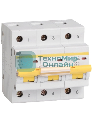 Выключатель автоматический модульный 3п D 80А 10кА ВА47-100 IEK MVA40-3-080-D