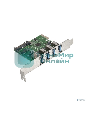 Контроллер ExeGate EXE-314 PCI-E 2.0, 4*USB 3.0 ext, разъем доп.питания (OEM)