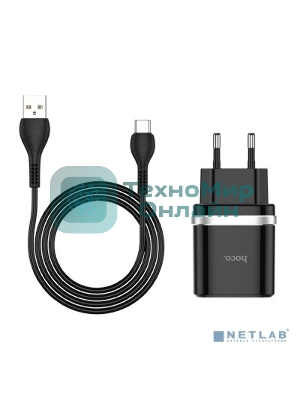 Сетевое зарядное устройство + Кабель Type-C HOCO HC-16293 C12Q/1m/QC 3.0/1 USB/Выход: 5V_9V_12V, 18W, черный