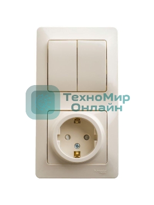 Блок комбинированный GLOSSA розетка защ. шторки с заземл.+ выкл. 2-кл. беж. SchE