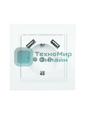 Розетка 1-местная СП с/з 16А белая с защ. штор. с 2 USB 2,1А EKF Минск