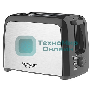 Тостер Delta LUX DL-090 нерж.,черный: 750 Вт, 2ломтика, 6-ти позиц. таймер, разморозка, подогрев (6)