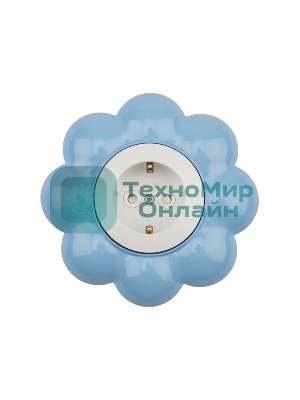 Розетка одноместная Kranz HAPPY Цветок скрытой установки, с заземлением и защитными шторками, белая/голубая