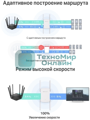 Роутер AC1900 Wi-Fi Range ExtenderSPEED: 600 Mbps at 2.4 GHz + 1300 Mbps at 5 GHz SPEC:4× Fixed External Antennas, 1× Gigabit Port, Wall PluggedFEATURE: MERCUSYS APP, WPS/Reset Button, Signal Indicator, Range Extender/Access Point mode, Adaptive Path