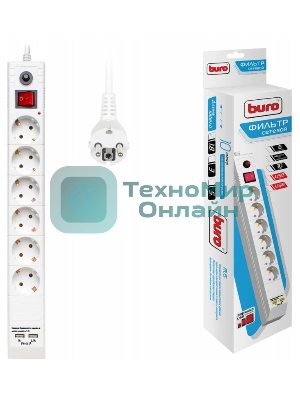 Сетевой фильтр Buro BU-SP1.8 USB 2A-W 1.8 м, 6 розеток, белый, коробка