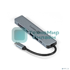 USB-концентратор ExeGate EX293983RUS DUB-21C/PD/CR/H (кабель-адаптер USB Type-C --> 2xUSB3.0 + Card Reader + PD 100W + HDMI 4K@60Hz, Plug&Play, серый)