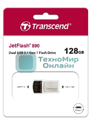Флешка USB Transcend JetFlash 890S (TS128GJF890S), 128Gb, USB 3.1/Type-C, R/W 70/25, темно-серый
