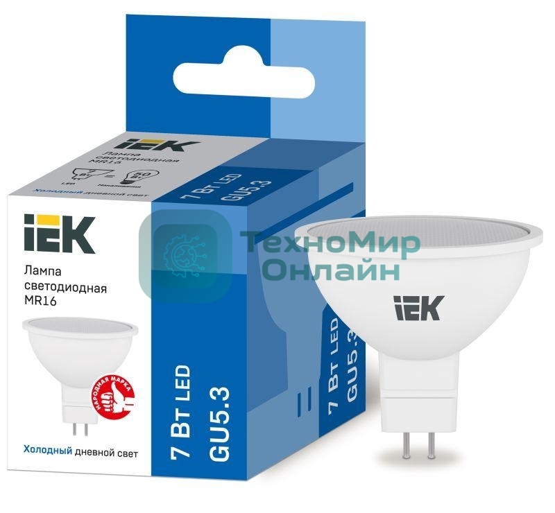 Лампа светодиодная IEK LLE-MR16-7-230-65-GU5 ECO MR16 софит 7Вт 230В 6500К GU5.3