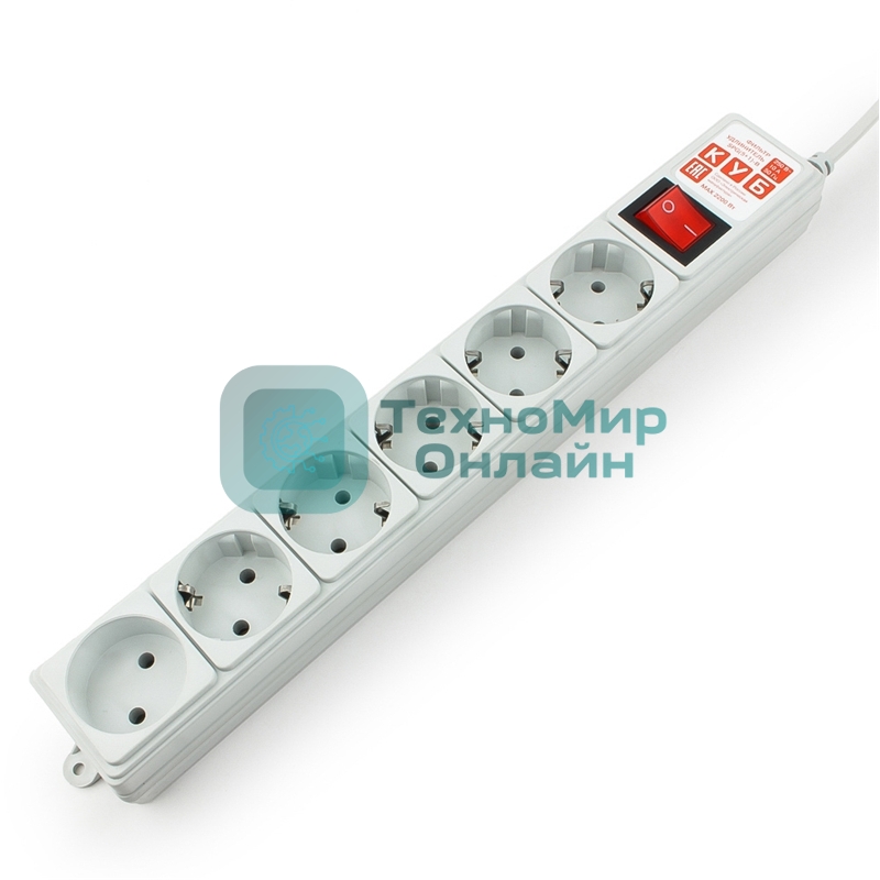 Сетевой фильтр Power Cube B, 3.0 м, 5+1 розетка, серый