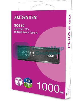 Внешний SSD ADATA SC610, 1TB, USB 3.2 Gen 2 Type-A, R/W 550/500, черный