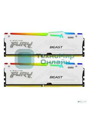 Оперативная память Kingston Fury Beast, DDR5, 32Gb (2x16Gb), 5600MHz, CL40, DIMM, с радиаторами, RGB, белый