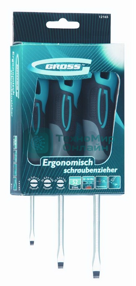 Набор отверток Gross 12165 3 шт, SL S2, трехкомпонентная рукоятка SL3, SL4, SL5.5