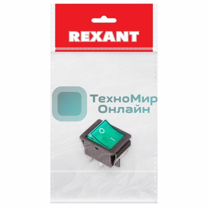 Выключатель клавишный Rexant 250V 16А (4с) ON-OFF зеленый с подсветкой (RWB-502, SC-767, IRS-201-1)