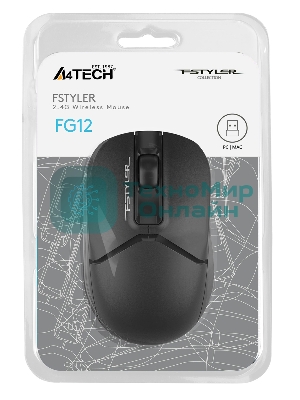Мышь беспроводная A4Tech Fstyler FG12 черный, 1200 dpi, радиоканал, USB, кнопки - 3