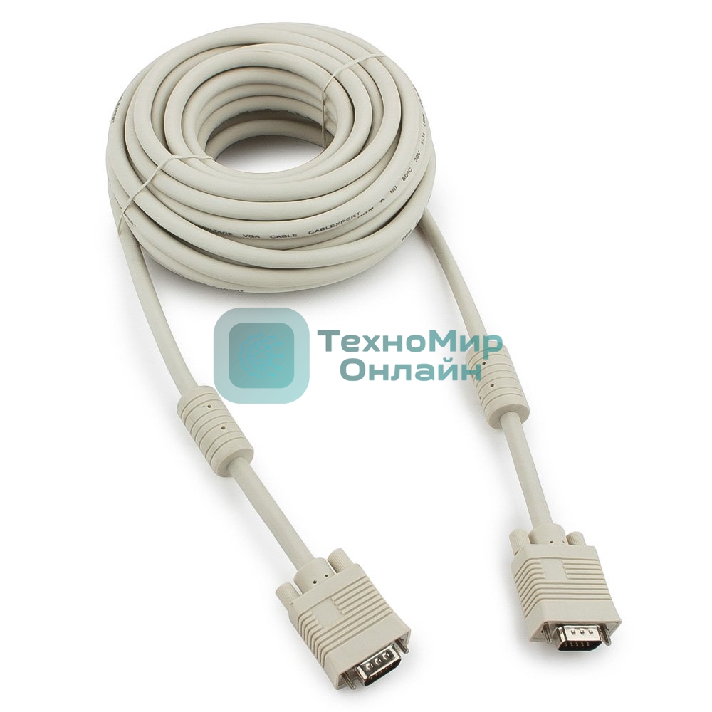 Кабель Gembird/Cablexpert VGA Premium, 15M/15M, 10м, серый, тройной экран, феррит.кольца