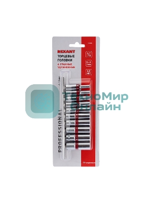 Набор удлиненных торцевых головок Rexant 1/4, шестигранные, CrV, 10 шт., 4-13 мм