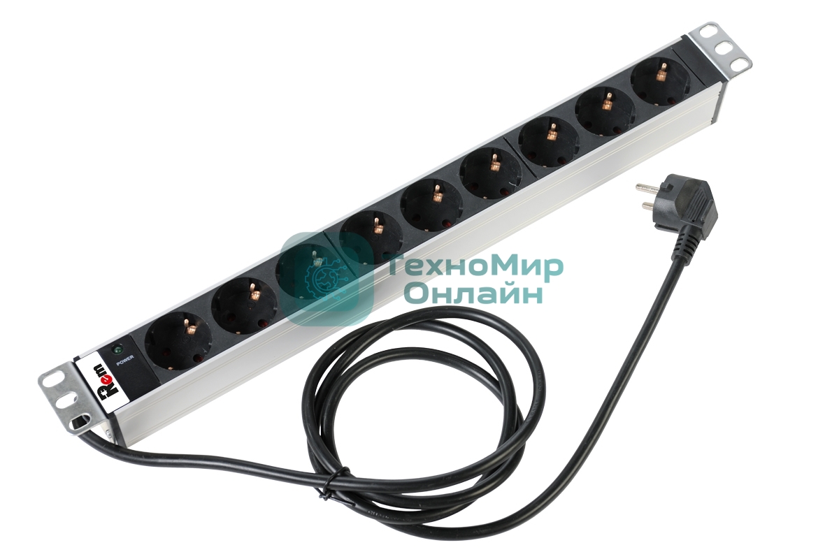 Блок розеток Rem-16 с инд., 9 Shuko, 16A, алюм., 19