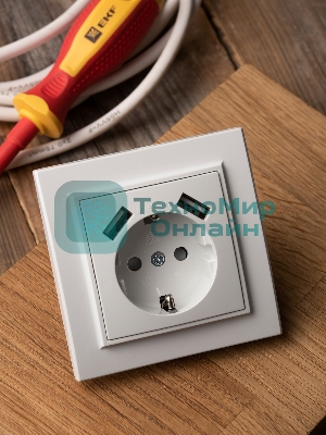 Розетка 1-местная СП с/з 16А белая с защ. штор. с 2 USB 2,1А EKF Минск