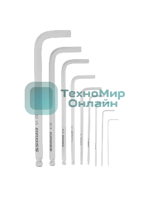 Набор ключей имбусовых Gross 16403 HEX, 1,5–10 мм, S2, 9 шт., удлиненные с шаром, сатинированные