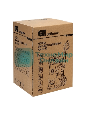 Моечная машина высокого давления Сибртех АМ-1700, 1700 Вт, 130 бар, 350 л/ч, колесная