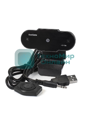 Веб-камера ExeGate BlackView C525 HD 1280x720, 30 кадр/с, USB Type-A, микрофон (шумоподавление), шторка приватности, универсальное крепление