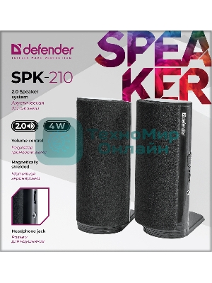 Акустическая система Defender SPK-210 2.0, 2x2W, разъем для наушников 65210