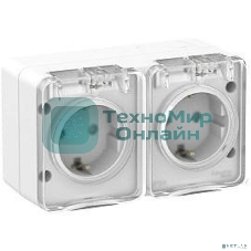 Розетка 2-м ОП AtlasDesign Profi54 16А IP54 250 В с заземл. защ. шторки белый SchE ATN540126