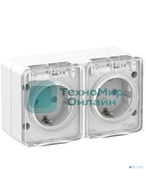 Розетка 2-м ОП AtlasDesign Profi54 16А IP54 250 В с заземл. защ. шторки белый SchE ATN540126