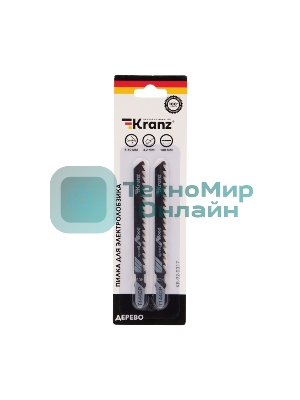 Пилка для электролобзика по дереву Kranz T144DP 100 мм 6 зубьев на дюйм 8-60 мм (2 шт./уп.)