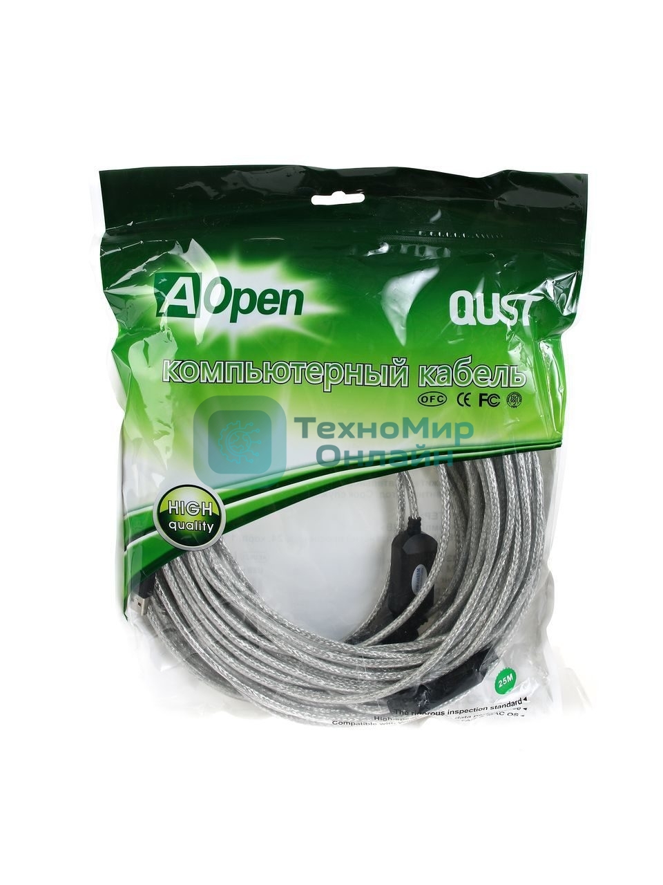 Кабель-адаптер/Кабель-адаптер USB2.0-repeater, удлинительный активный Am-->Af 25м AOpen ACU823-25M